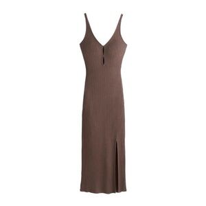 Abercrombie & Fitch Brown Keyhole Midi Sweater Dress